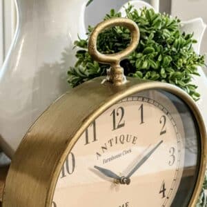 Antique Gold & Cream Oval Table Clock - 14″ H x 11.25″ W x 4.75″ D