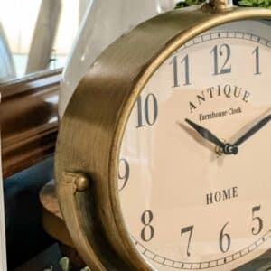 Antique Gold & Cream Oval Table Clock - 14″ H x 11.25″ W x 4.75″ D