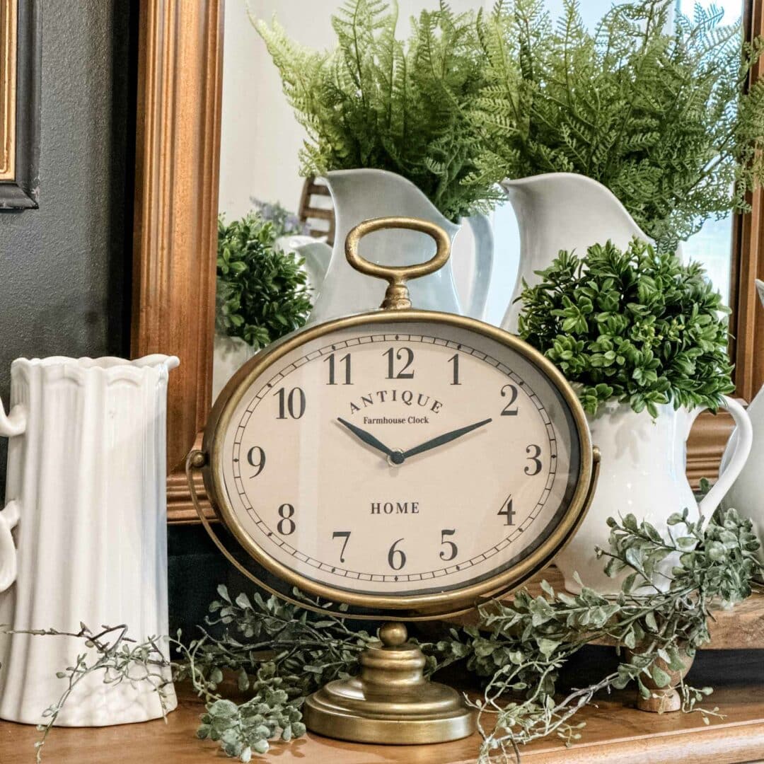 Antique Gold & Cream Oval Table Clock - 14″ H x 11.25″ W x 4.75″ D