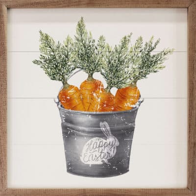 Happy Easter Carrot Bucket Wooden Sign