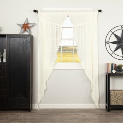 tobacco cloth antique white long prairie panels 84" set of two farmhouse drapes