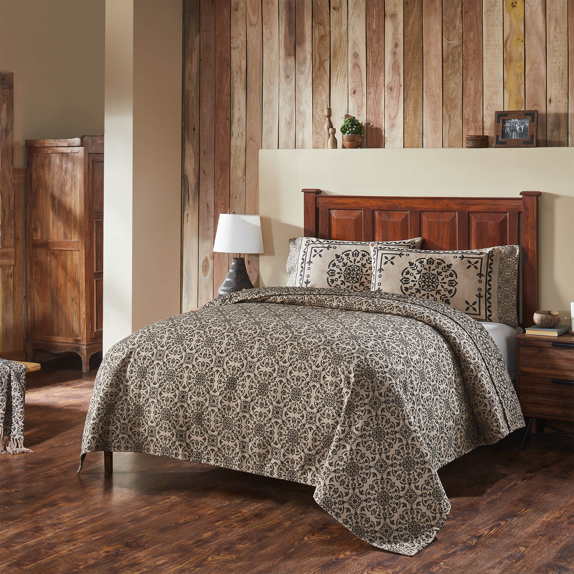 Custom House Black Tan Jacquard Coverlets - Image 2