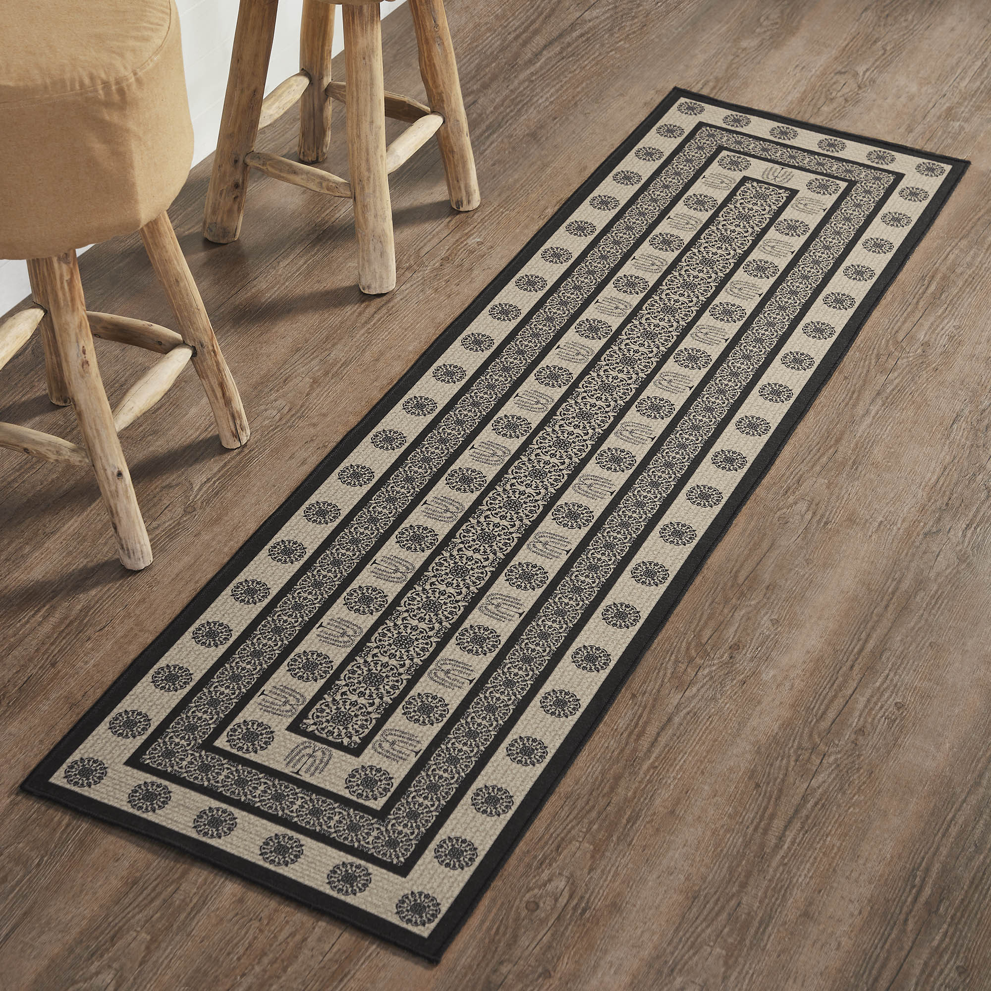Custom House Black Tan Jacquard Indoor/Outdoor Rugs - Image 3