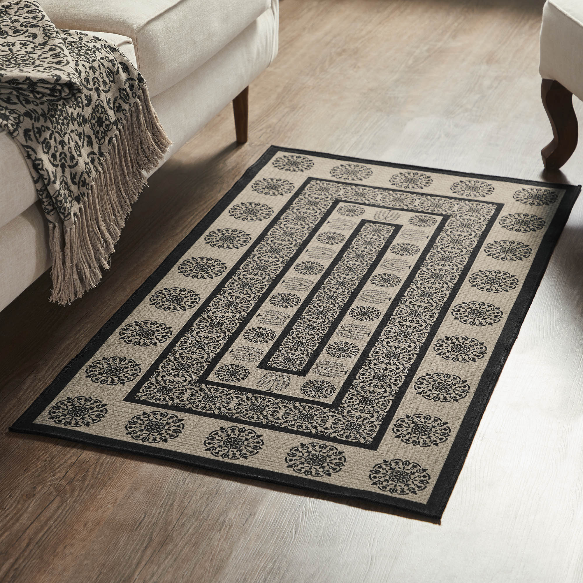 Custom House Black Tan Jacquard Indoor/Outdoor Rugs - Image 6