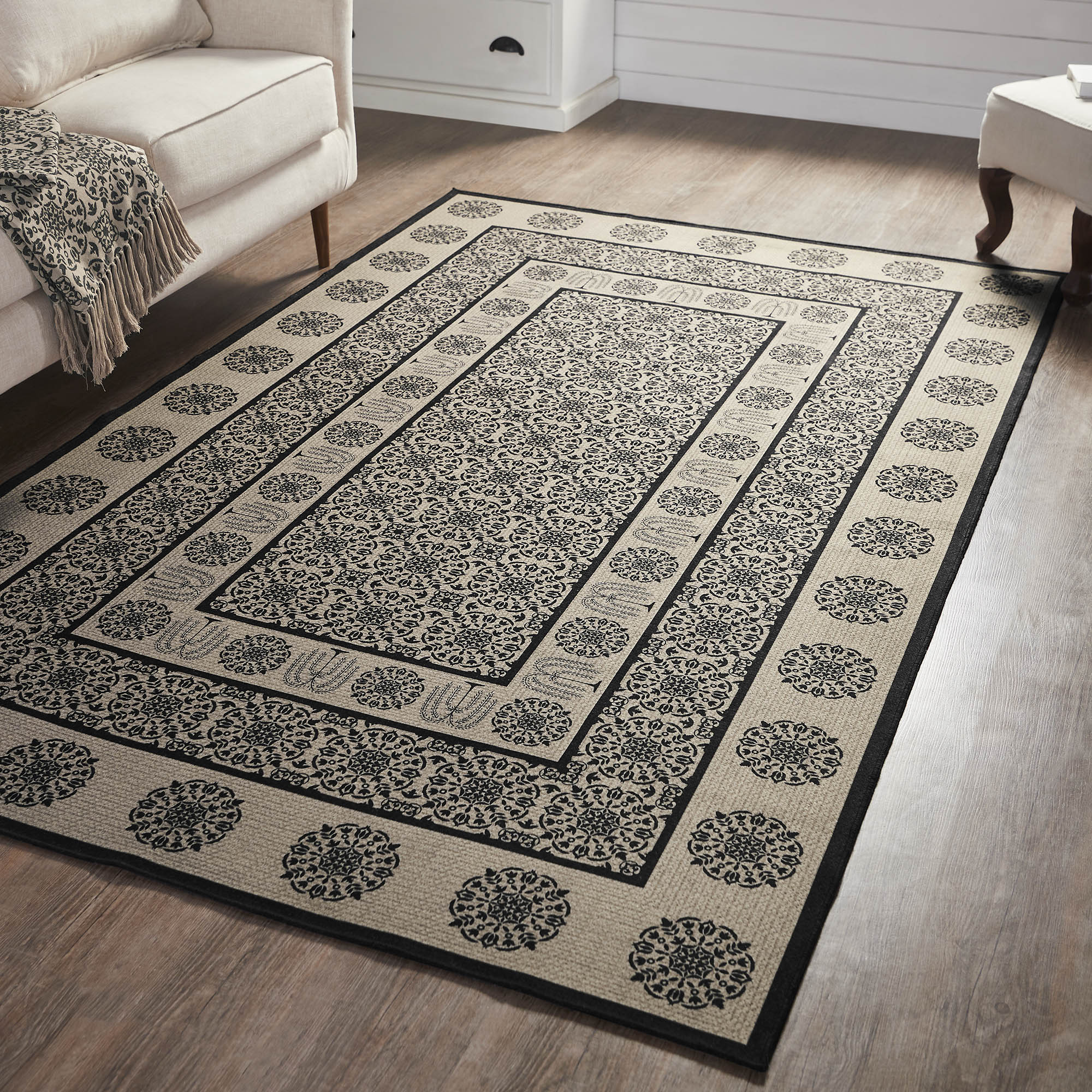 Custom House Black Tan Jacquard Indoor/Outdoor Rugs - Image 4