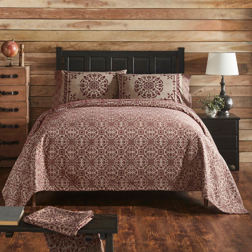 custom house burgundy tan jacquard coverlets farmhouse bed covers