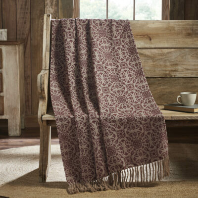 Custom House Burgundy Tan Jacquard Woven Throw