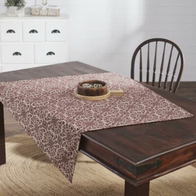 Custom House Burgundy Tan Jacquard Table Topper - 42"