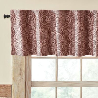 custom house burgundy tan jacquard valance farmhouse window topper