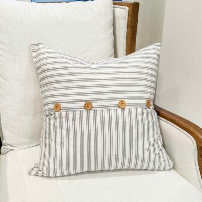 timeless ticking gray 20" x 20" button pillow cover farmhouse pillowcase