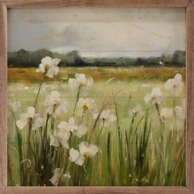 Wild White Irises Wooden Sign