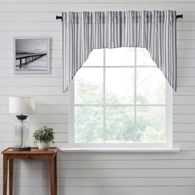 sawyer mill black ticking swag set of two farmhouse draped pointed valance