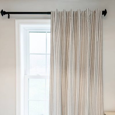 timeless ticking gray blackout panel farmhouse drapes