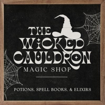 Wicked Cauldron Hat & Webs Black Wooden Sign - Choose Black or White