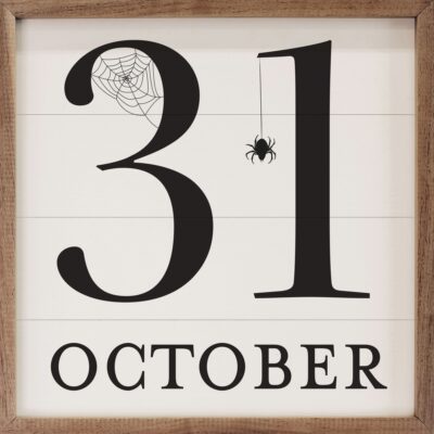 October 31st Web White Wooden Sign