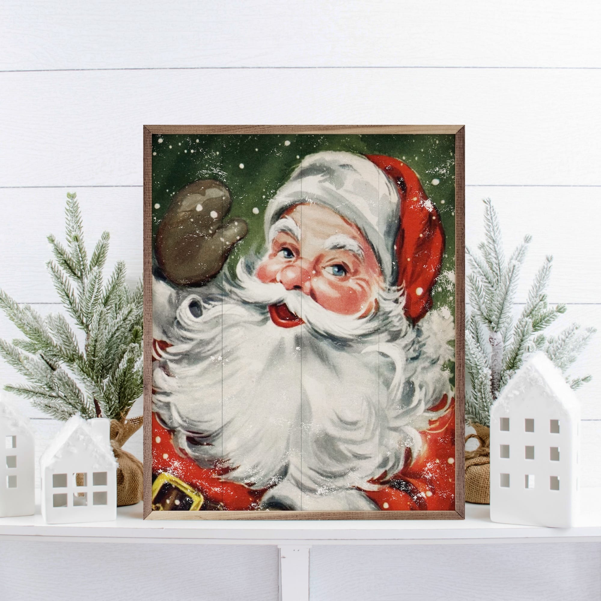 Santa With Snow Green Wooden Sign - Image 4