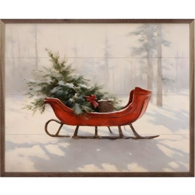 Beautiful Red Sleigh Wooden Sign