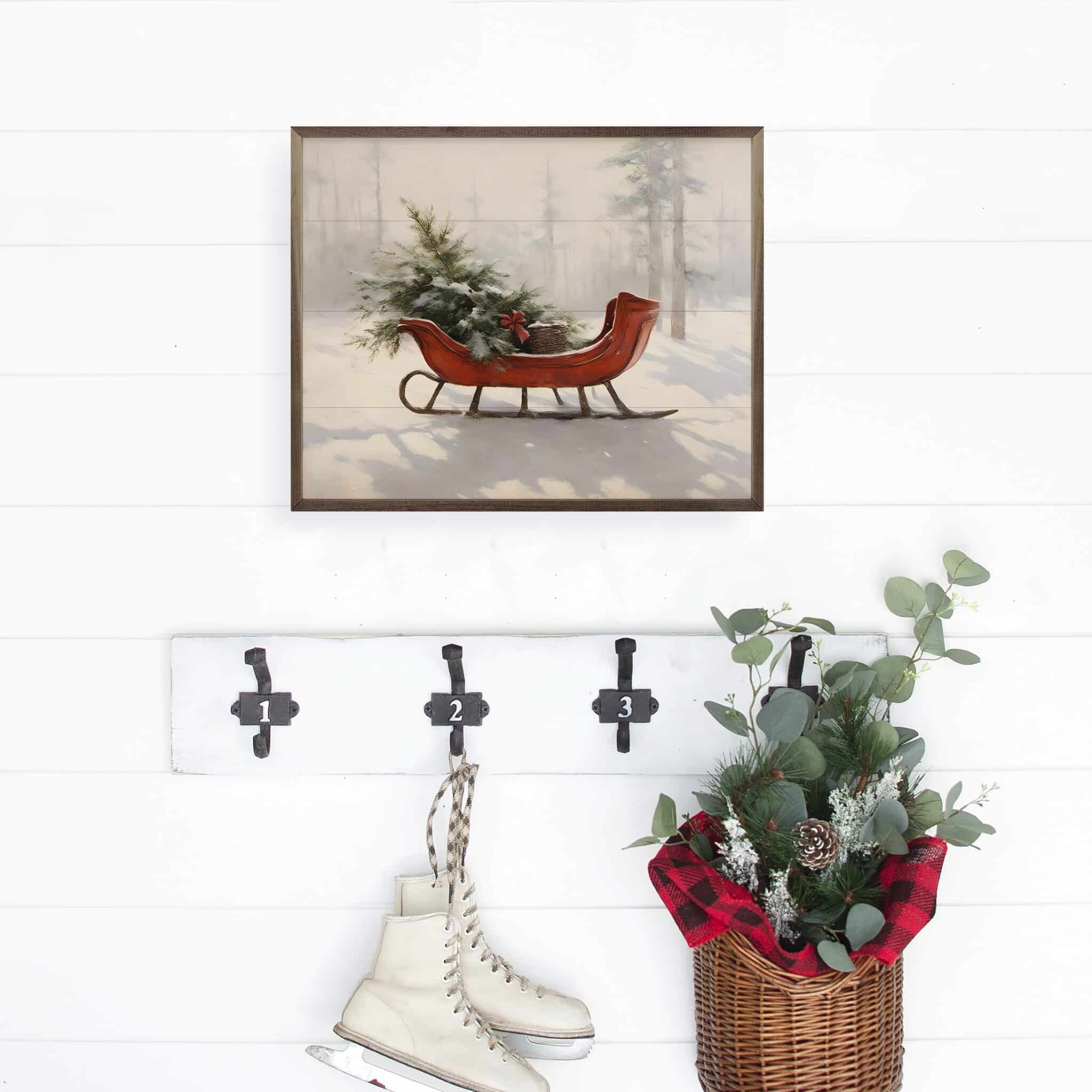 Beautiful Red Sleigh Wooden Sign - Image 3