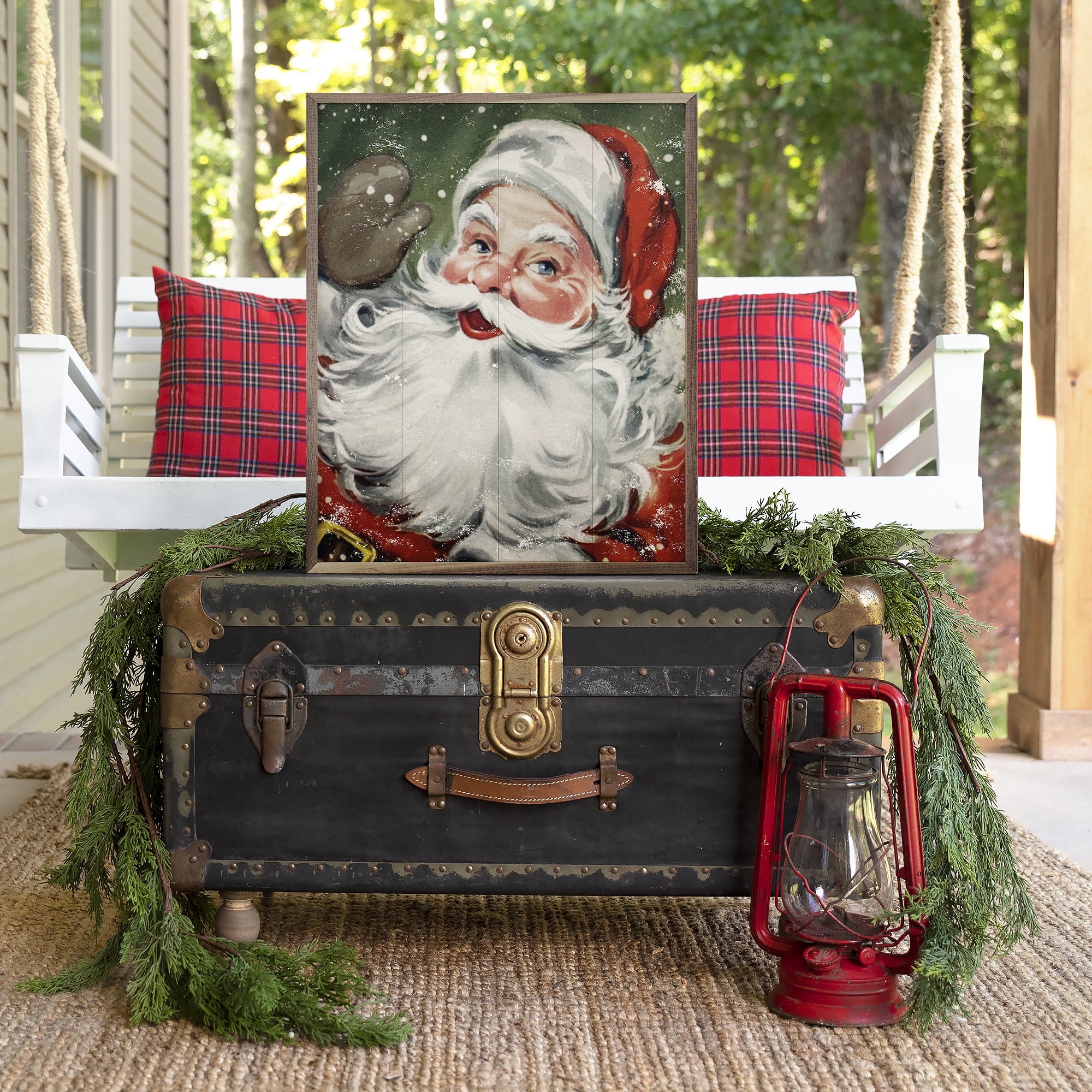Santa With Snow Green Wooden Sign - Image 2