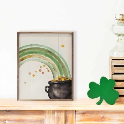 Rainbow And Pot O Gold White Wooden Sign