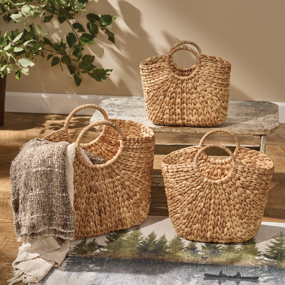 hyacinth market bag set of three farmhouse tote bag