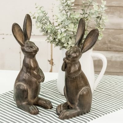 Thistle & Clover Rabbit Figurines, Set/2