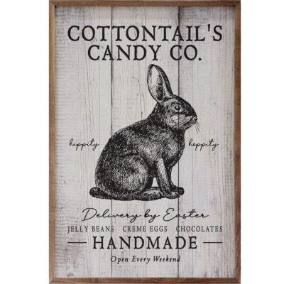 Cottontails Candy Co Bunny Whitewash Wooden Sign