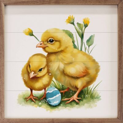 Chicks With Easter Egg Wooden Sign