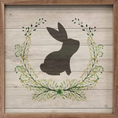 Rabbit Wreath Whitewash Wooden Sign