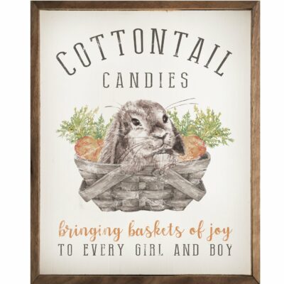 Cottontail Candies Bunny Basket White Wooden Sign