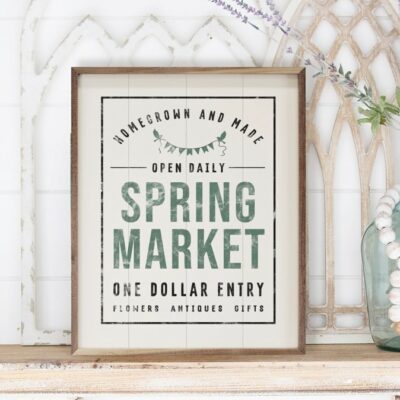 Open Daily Spring Market White Wooden Sign