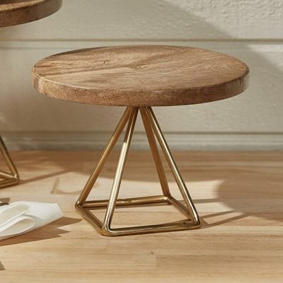 Wood/ Gold Triangle Serving Stand - Small