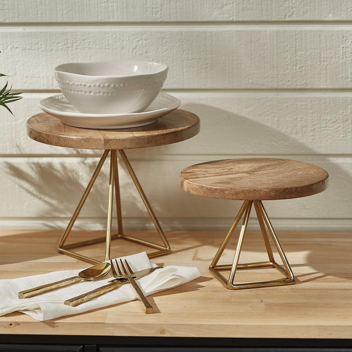 Wood/ Gold Triangle Serving Stand - Small - Image 4