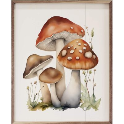 Four Mushrooms White Wooden Sign