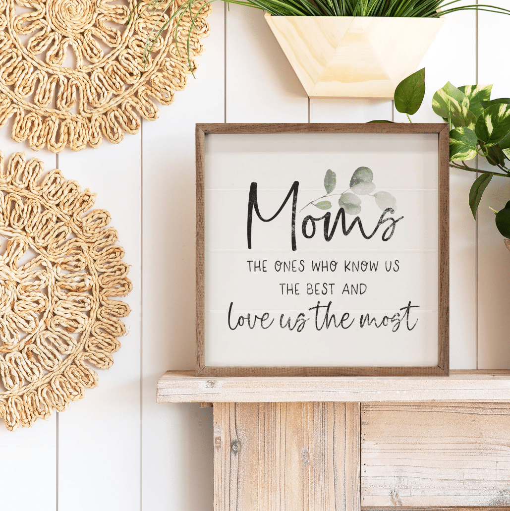 Mom's Love Us The Most Greenery White Wooden Sign - Image 2