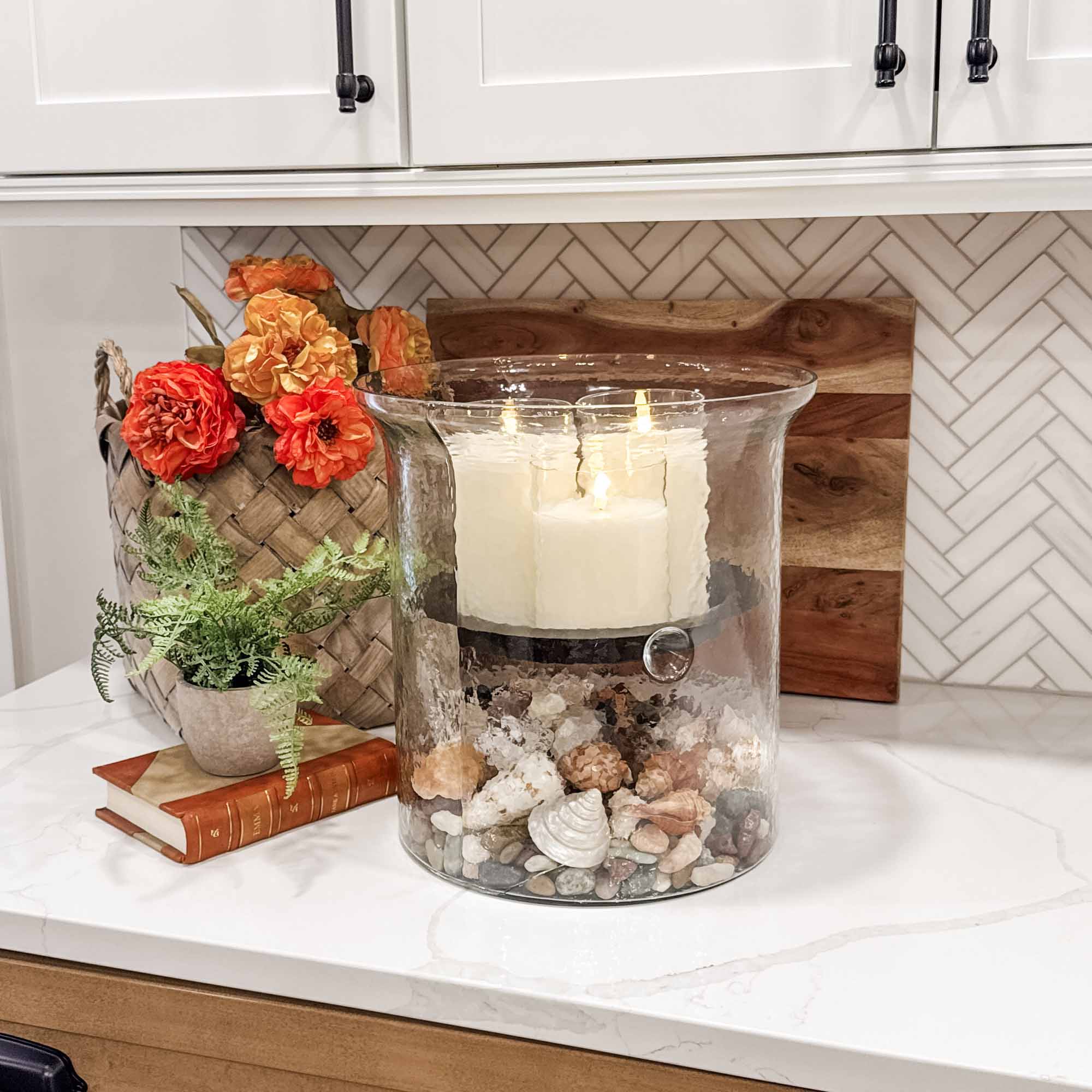 Hammered Glass Cylinder with Candle Pan - XL Size - Image 2