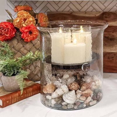 Hammered Glass Cylinder with Candle Pan - XL Size