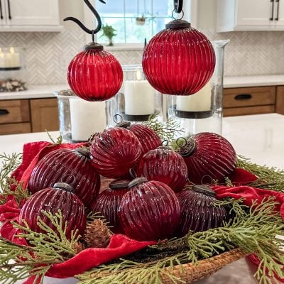 Ribbed Red Glass Ornaments, Set/12