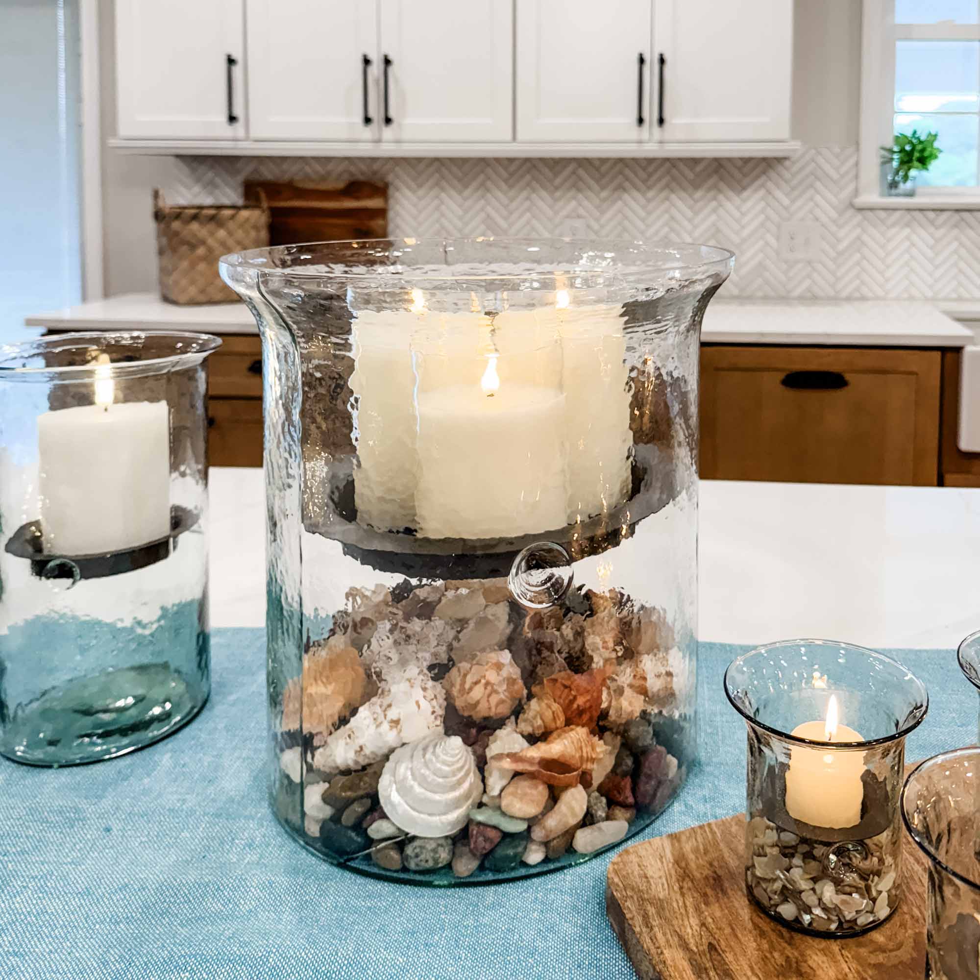 Hammered Glass Cylinder with Candle Pan - XL Size - Image 6