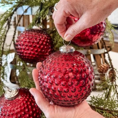 Vintage Red Glass Ball Ornaments, Set/4