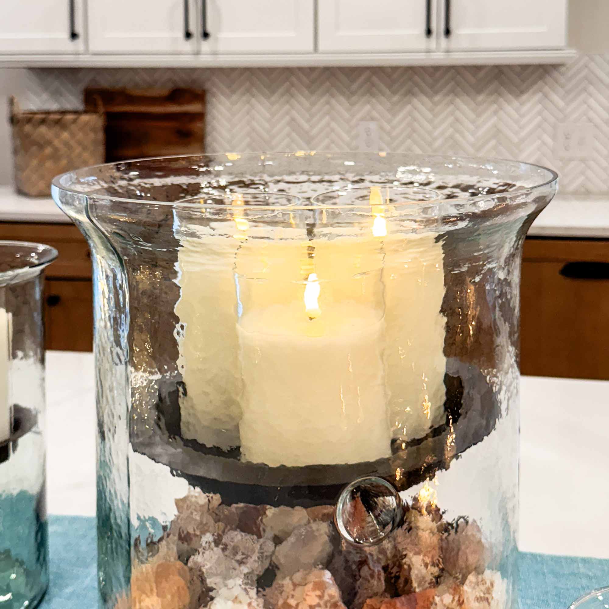 Hammered Glass Cylinder with Candle Pan - XL Size - Image 5