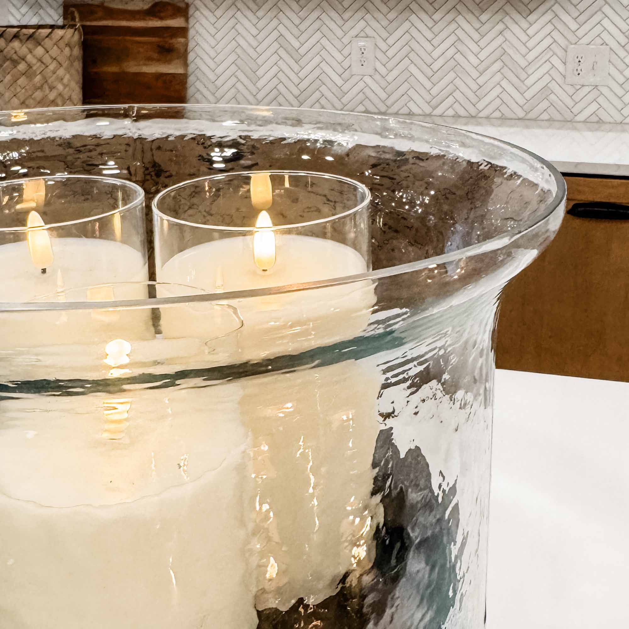 Hammered Glass Cylinder with Candle Pan - XL Size - Image 4