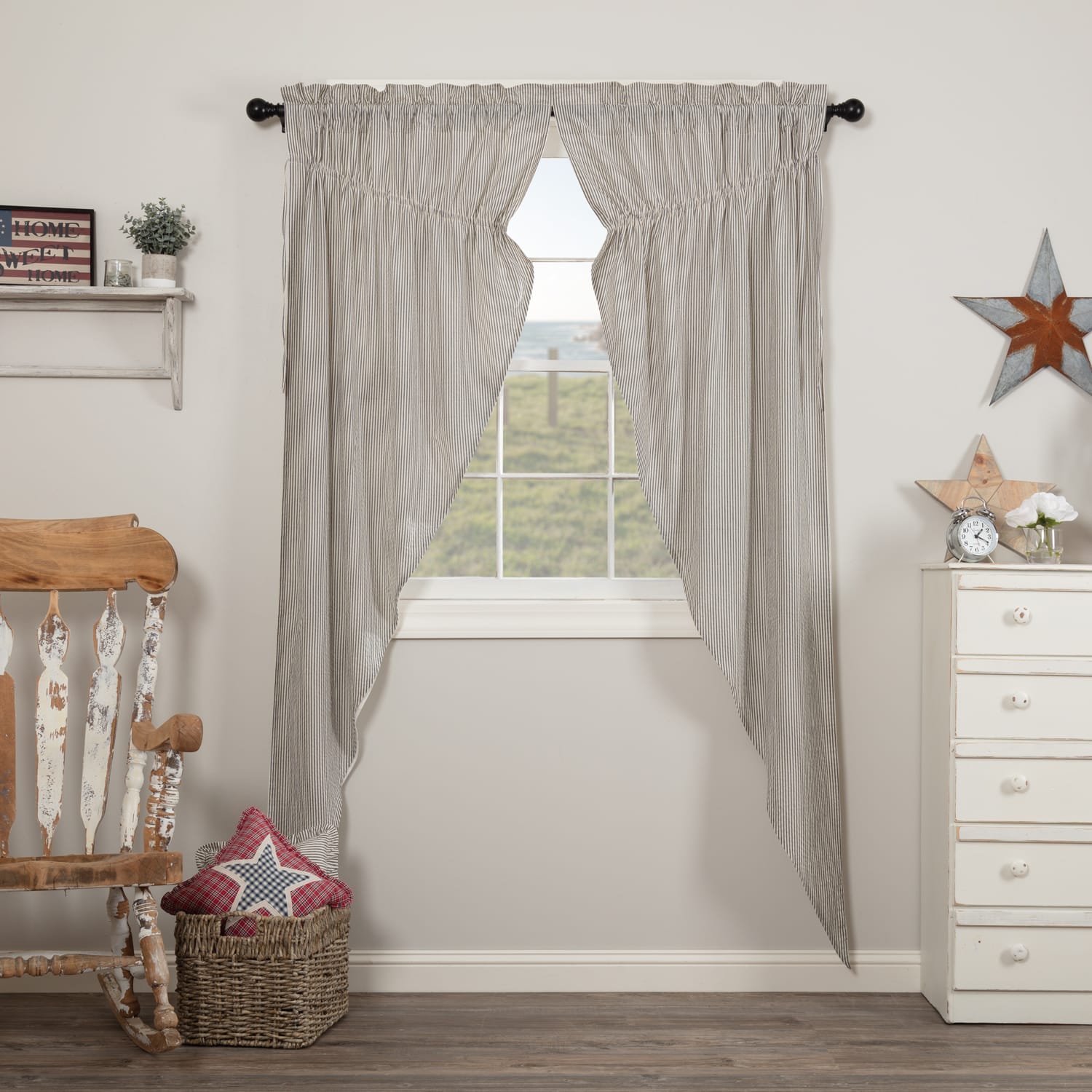 Hatteras Blue Ticking Stripe Prairie Panel - Set/2 - Image 2