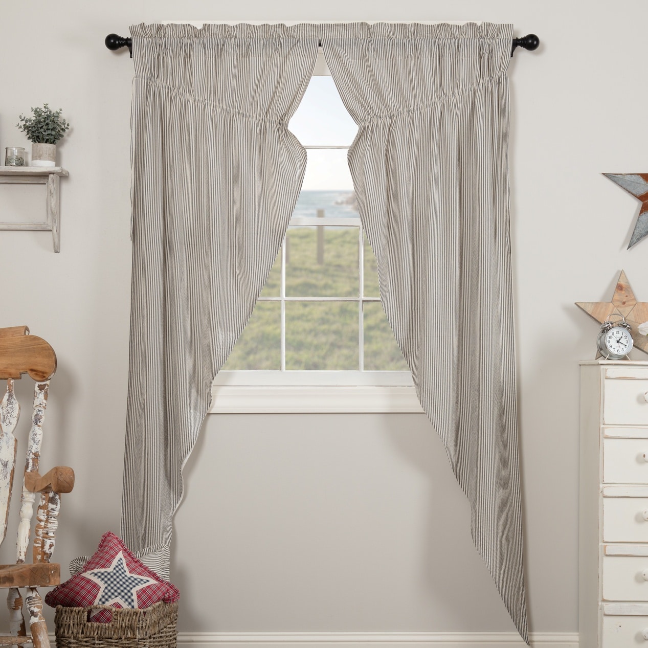 Hatteras Blue Ticking Stripe Prairie Panel - Set/2