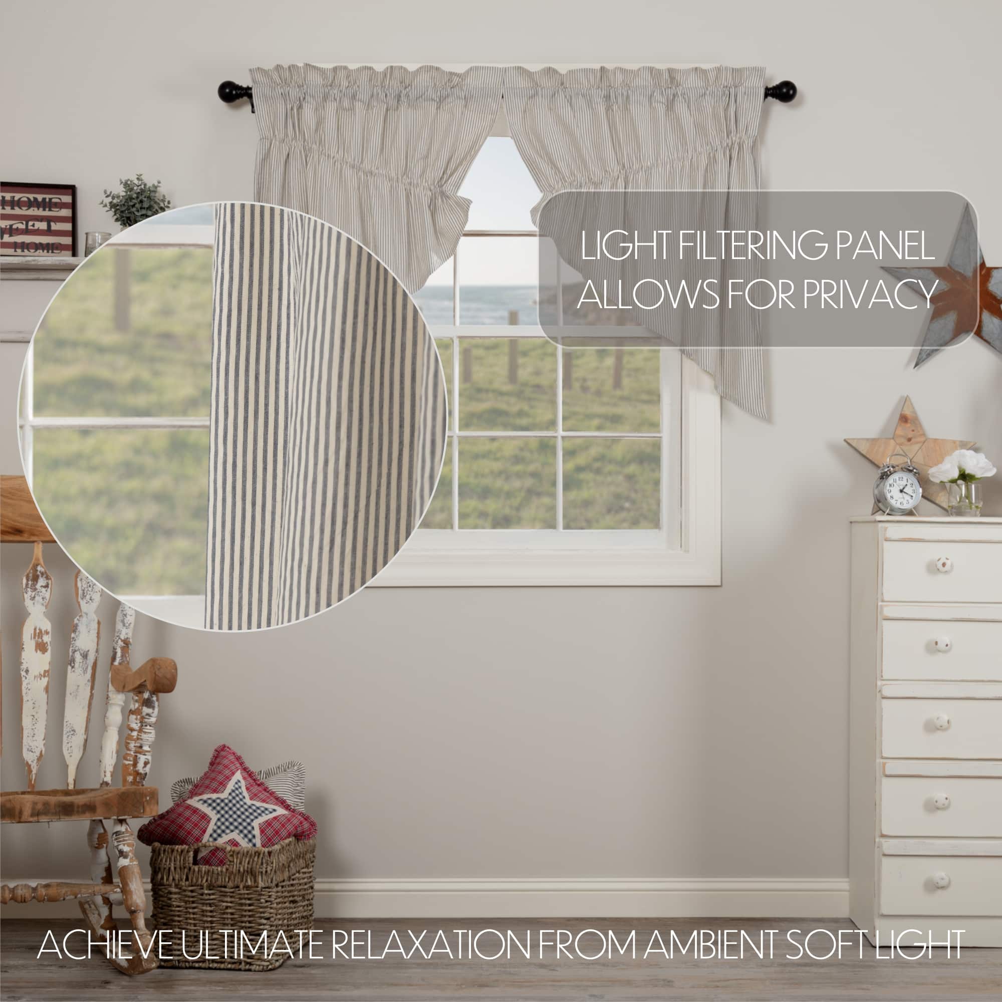 Hatteras Blue Ticking Prairie Swag, Set/2 - Image 3