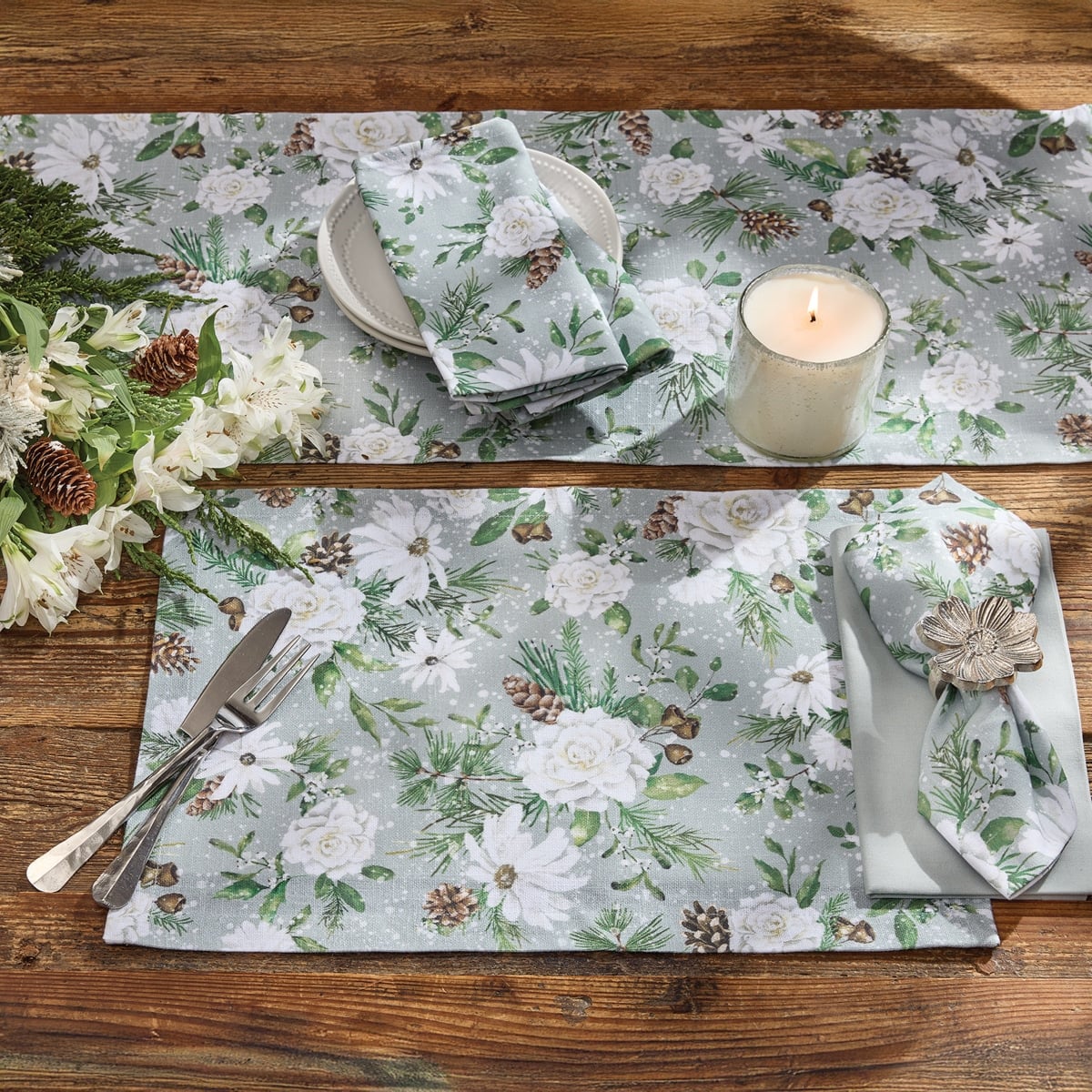 Snowflowers Table Runner - 54" - Image 2