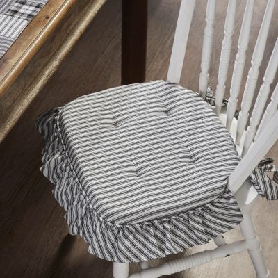 Sawyer Mill Black Ticking Ruffled Chair Pad