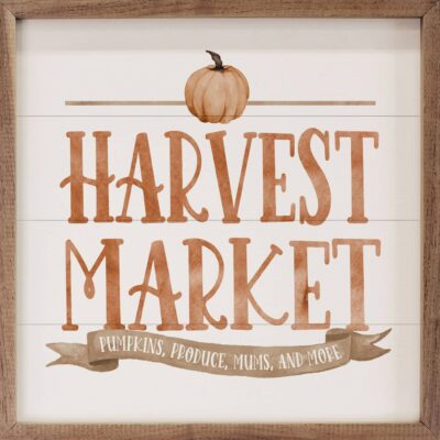 Watercolor Orange Harvest Market Pumpkin Wooden Sign