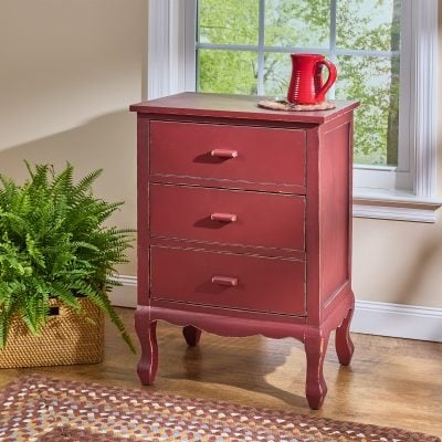 Aged Red 3-Drawer Chest