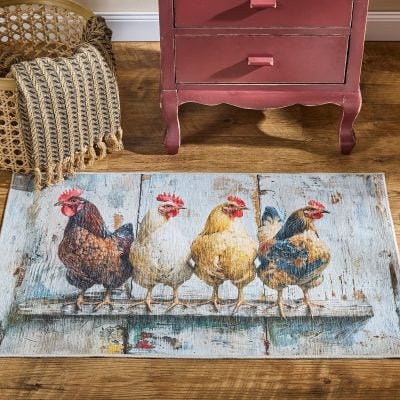 Four Chickens In A Row Washable Rug - 24" x 38"